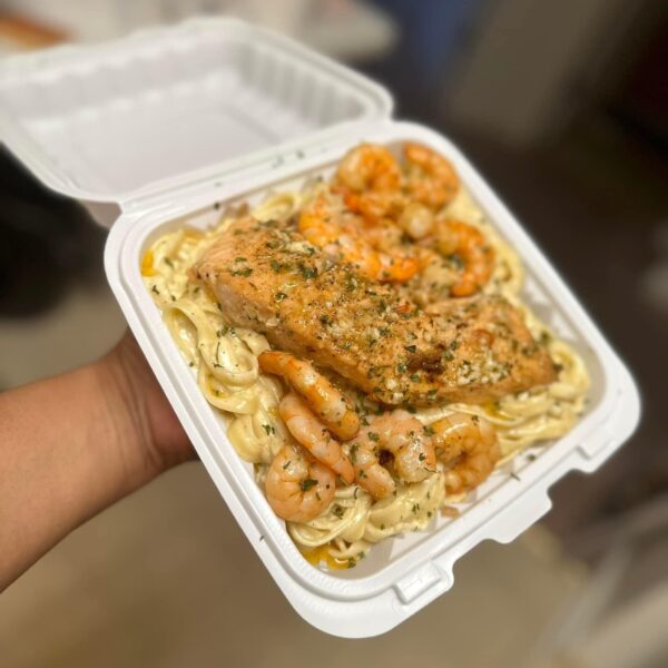 Salmon and Shrimp Pasta Alfredo